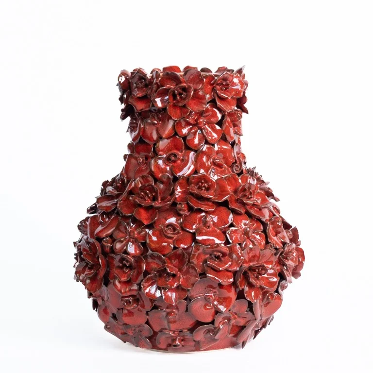 【予約販売】Vase deco with flowers bright red