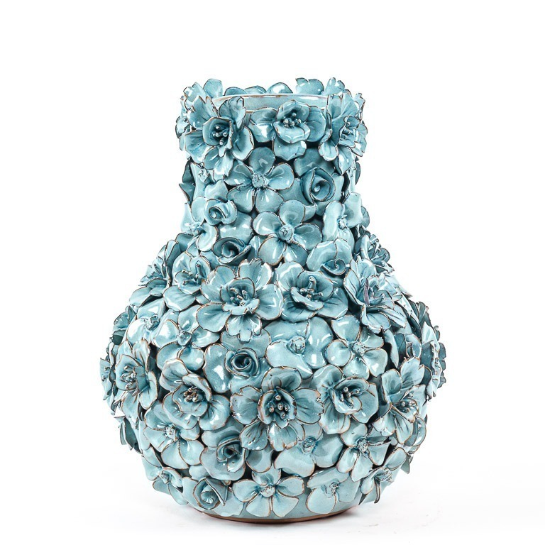 【予約販売】Vase deco with flowers lightblue