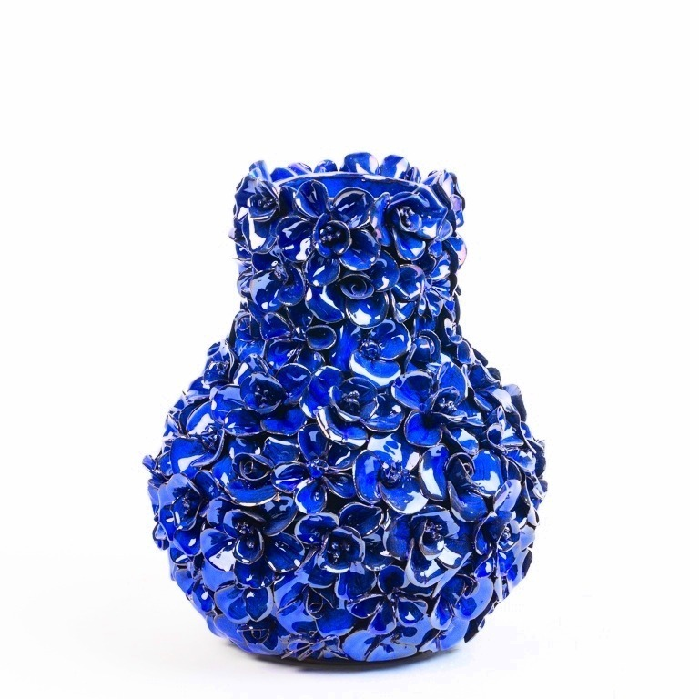 【予約販売】Vase deco with flowers blue